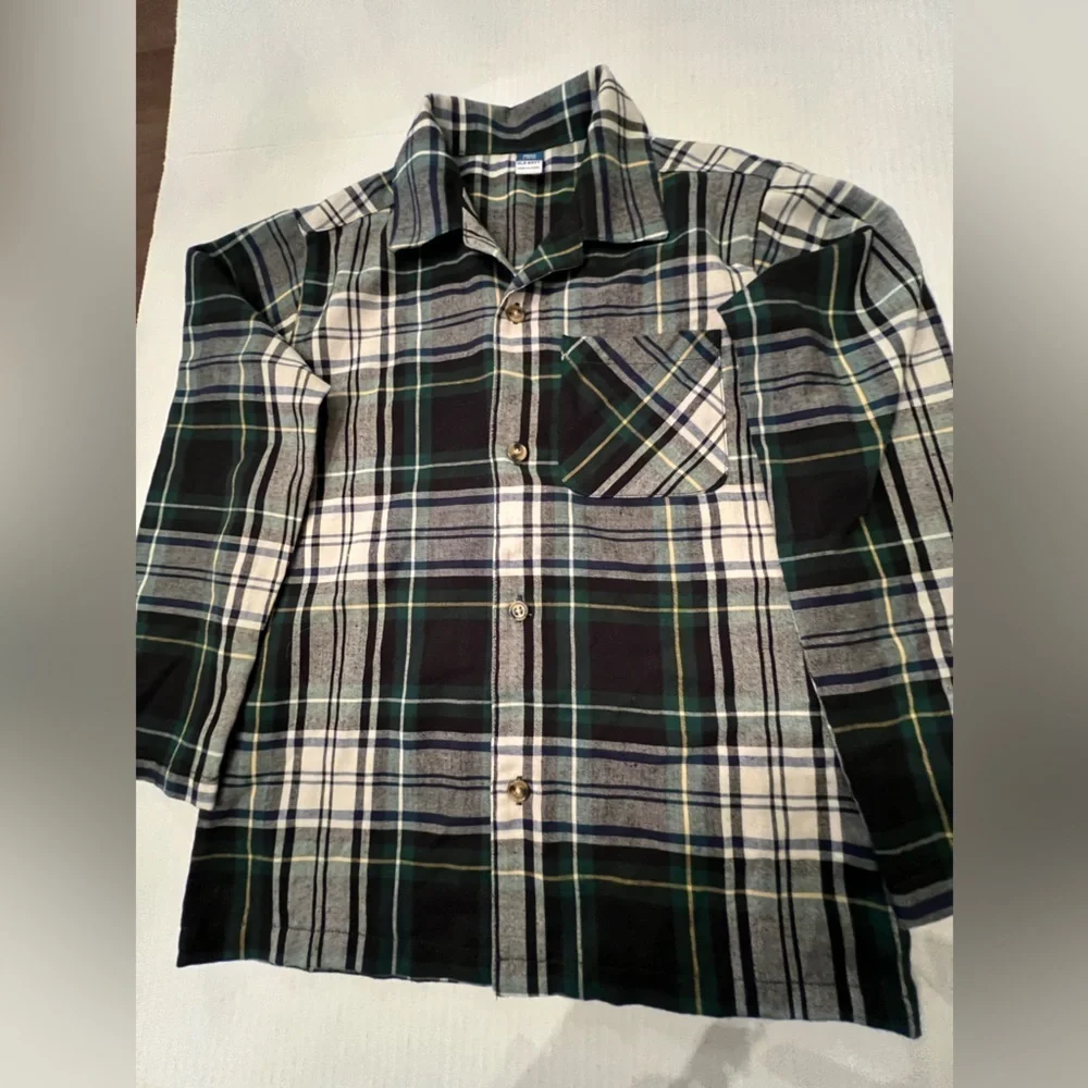 OLD NAVY UNISEX FLANNELSHIRT. SIZE L (10-12) NAVY/BLACK/GREEN/YELLOW/WHITE